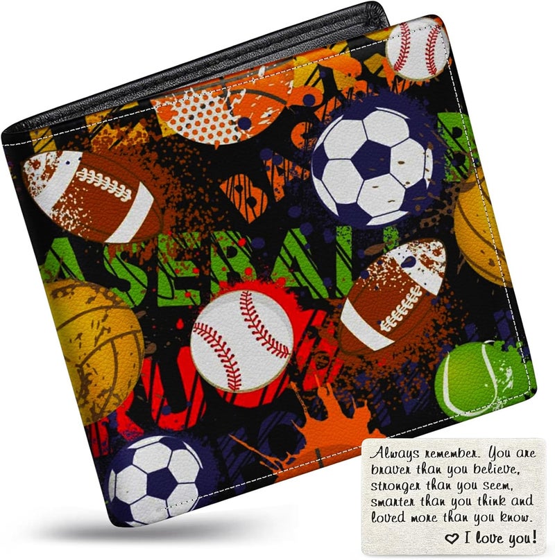 Mindow Boys Wallet for Kids, Teen Boy Balls Wallets 9-12 8-10 8-12, Cool Novelty Leather Bifold Rfid Blocking Purse Coin Pocket Zipper Id Window for Children Men Male Youth Guys Birthday Christmas Gifts - Image 1